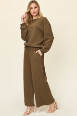 Hazel Blues® | Double Take Texture Long Sleeve Top and Pants Set