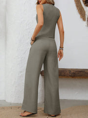 Hazel Blues® | V-Neck Button Down Vest and Wide Leg Pants Set
