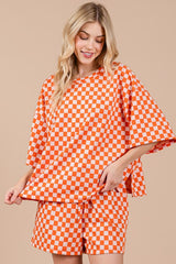 Hazel Blues® | Ces Femme Checkered Round Neck Top and Shorts Set