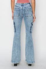 Hazel Blues® | RISEN High Rise Cargo Flare Jeans