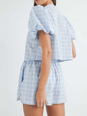 Hazel Blues® | V-Neck Puff Sleeve Top and Shorts Set