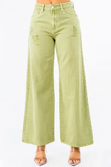 Hazel Blues® | American Bazi High Waist Distressed Wide Leg Jeans