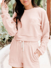 Hazel Blues® | Ribbed Round Neck Long Sleeve Top and Shorts Set