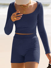 Hazel Blues® | Scoop Neck Long Sleeve Top and Shorts Set