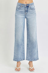 Hazel Blues® | RISEN Tummy Control High Rise Crop Wide Leg Jeans
