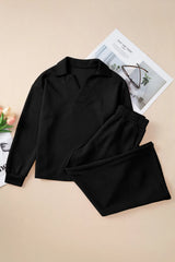 Hazel Blues® | Textured Long Sleeve Top and Drawstring Pants Set