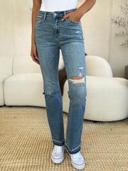 Hazel Blues® | Judy Blue Mid Rise Destroyed Hem Distressed Jeans