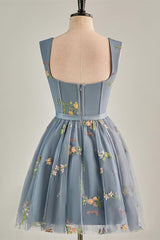 Cap Sleeves Green Floral Short Dress