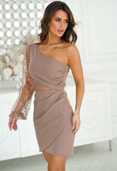 LBD Exclusive Beige After Dark Mini Dress