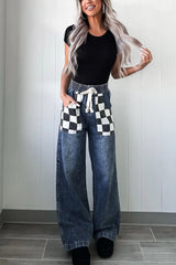 Hazel Blues® | Checkered Wide Leg Jeans