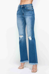 Hazel Blues® | bytos Raw Hem Distressed High Rise Bootcut Jeans