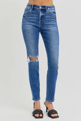 Hazel Blues® | RISEN High Rise Ankle Skinny Knee Distressed Jeans