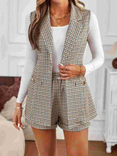 Hazel Blues® | Tied Plaid Collared Neck Vest and Shorts Set