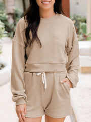 Hazel Blues® | Ribbed Round Neck Long Sleeve Top and Shorts Set