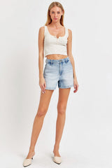 Hazel Blues® | Risen High Rise Denim Shorts