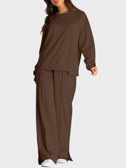 Hazel Blues® | Round Neck Long Sleeve Top and Slit Pants Set
