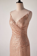 Champagne Sequin Pleated Mermaid Long Party Dress