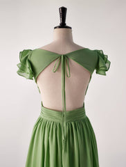 Flare Straps Matcha Green Long Bridesmaid Dress