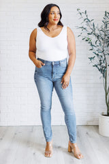 Hazel Blues® | Justine High Rise Control Top Contrast Wash Skinny Jeans