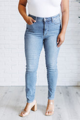 Hazel Blues® | Justine High Rise Control Top Contrast Wash Skinny Jeans