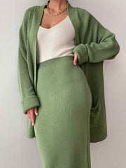 Hazel Blues® | Pocketed Long Sleeve Cardigan and Skirt Sweater Set