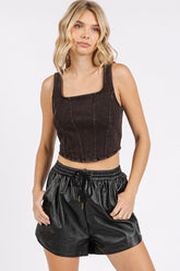 Hazel Blues® | Mittoshop Mineral Wash Corset Crop Stretch Knit Tank