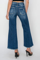 Hazel Blues® | Risen High Rise Patch Detailed Wide Leg Crop Jeans