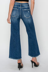 Hazel Blues® | Risen High Rise Patch Detailed Wide Leg Crop Jeans
