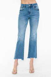 Hazel Blues® | bytos Raw Hem Distressed Mid Rise Crop Jeans