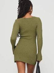 Osment Long Sleeve Knit Mini Dress Olive