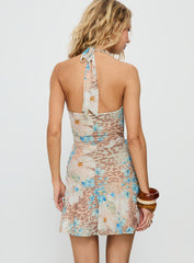 Anistyn Halter Mesh Mini Dress Leopard Floral