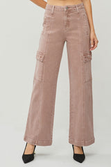 Hazel Blues® | RISEN High Rise Wide Leg Cargo Jeans