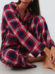 Hazel Blues® | Plaid Collared Neck Button Up Top and Pants Lounge Set