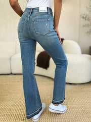 Hazel Blues® | Judy Blue Mid Rise Destroyed Hem Distressed Jeans