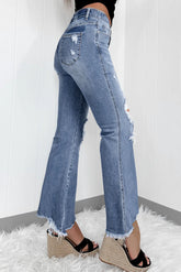 Hazel Blues® | Distressed Raw Hem Bootcut Jeans