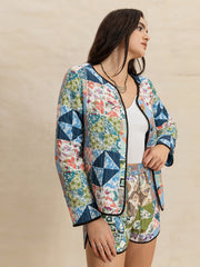 Hazel Blues® | Printed Button Up Long Sleeve Outerwear and Shorts Set
