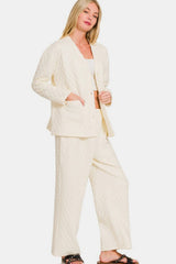 Hazel Blues® | Zenana Quilted Button Up Long Sleeve Top and Pants Lounge Set