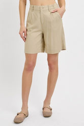 Hazel Blues® | RISEN High Rise Pleated Front Shorts