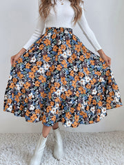 Hazel Blues® | Printed Elastic Waist Midi Skirt