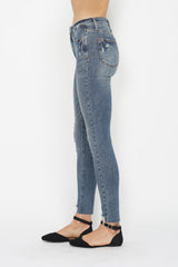 Hazel Blues® | Judy Blue Tummy Control Vintage Wash Hem Destroy Skinny Jeans