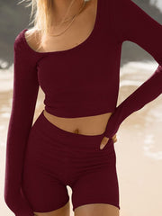 Hazel Blues® | Scoop Neck Long Sleeve Top and Shorts Set