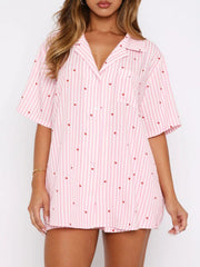 Hazel Blues® | Valentine's Day Printed Collared Neck Short Sleeve Top and Shorts Set