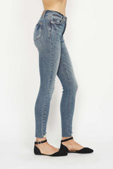 Hazel Blues® | Judy Blue Tummy Control Vintage Wash Hem Destroy Skinny Jeans