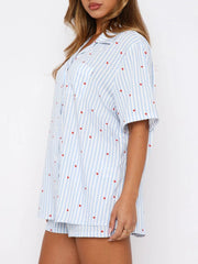 Hazel Blues® | Valentine's Day Printed Collared Neck Short Sleeve Top and Shorts Set