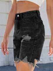 Hazel Blues® | Distressed Raw Hem Denim Shorts