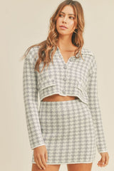 Hazel Blues® | MABLE Houndstooth Cropped Knit Cardigan and Mini Skirt Set