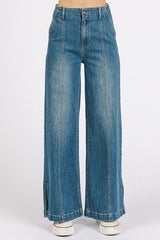 Hazel Blues® | Mittoshop Medium Wash Seam Detail Wide Leg Denim Jeans