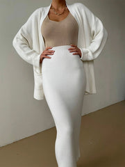 Hazel Blues® | Pocketed Long Sleeve Cardigan and Skirt Sweater Set