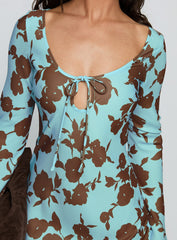 Elorie Long Sleeve Maxi Dress Blue / Brown