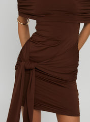 Island Girl Tie Skirt Mini Dress Brown
